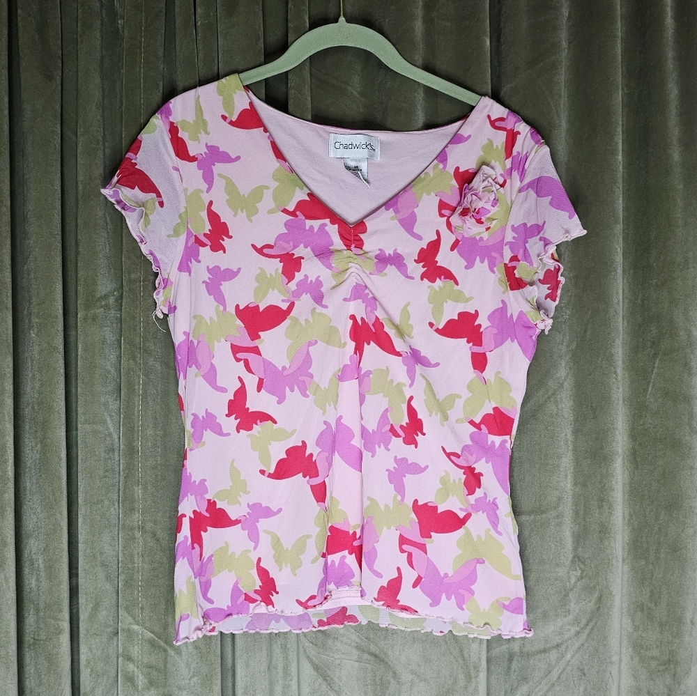 y2k Coquette McBling Barbie Fairy Femi Girly Pink, Purple, Butterfly Blouse
